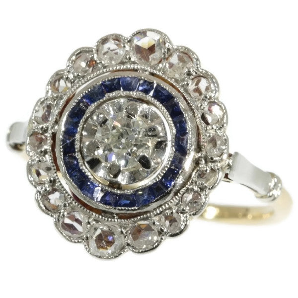 Antique Art Deco Sapphire and Diamond Target Cluster Ring