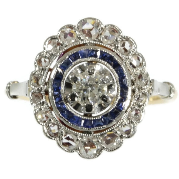 Antique Art Deco Sapphire and Diamond Target Cluster Ring