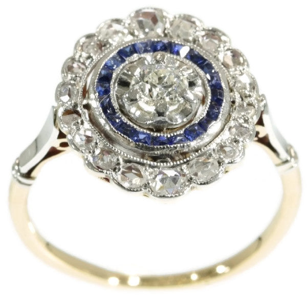 Antique Art Deco Sapphire and Diamond Target Cluster Ring
