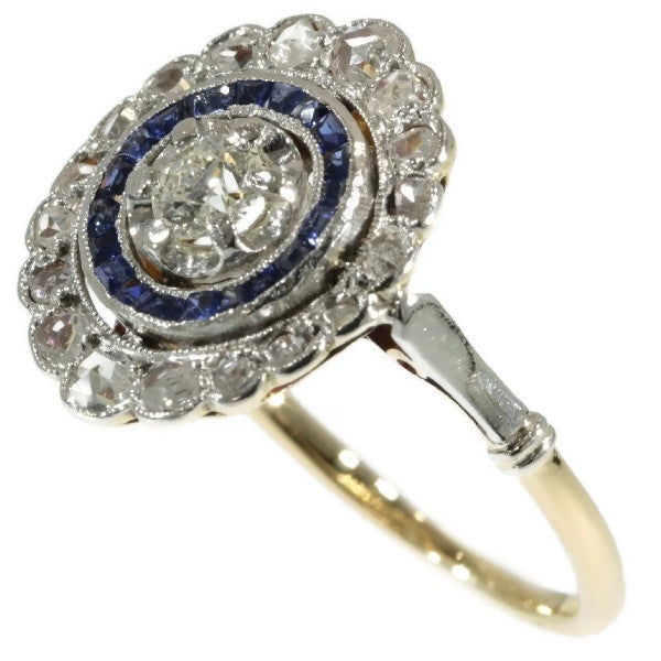 Antique Art Deco Sapphire and Diamond Target Cluster Ring