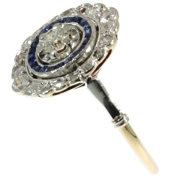 Antique Art Deco Sapphire and Diamond Target Cluster Ring