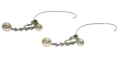 Vintage Platinum Diamond and Pearl Long Pendant Earrings