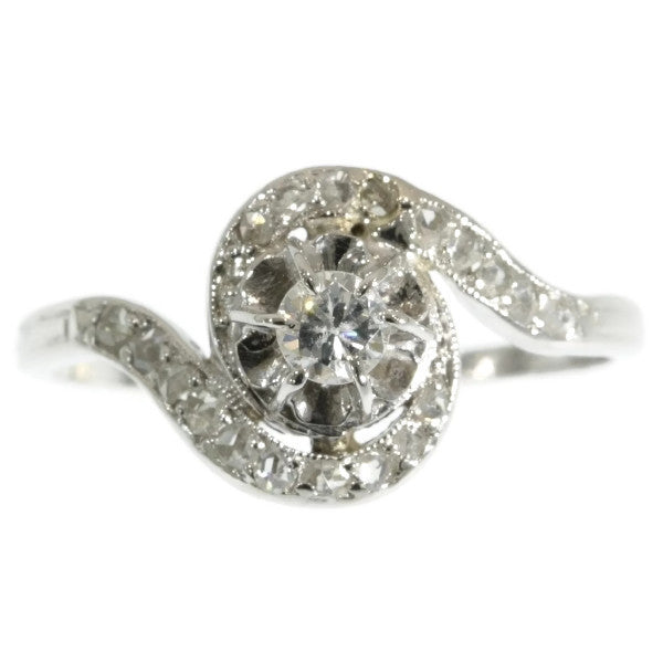Antique Art Deco Platinum and Diamond Tourbillon Ring