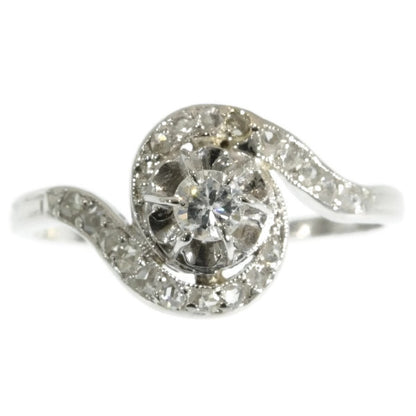 Antique Art Deco Platinum and Diamond Tourbillon Ring