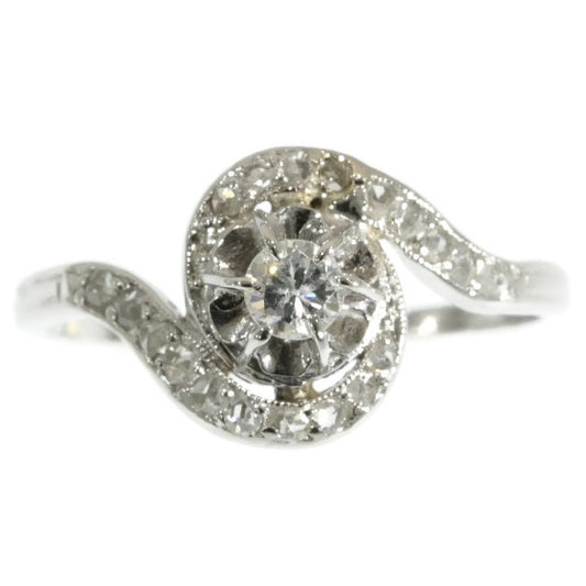 Antique Art Deco Platinum and Diamond Tourbillon Ring