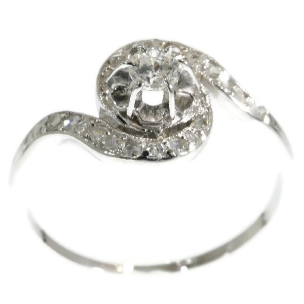 Antique Art Deco Platinum and Diamond Tourbillon Ring