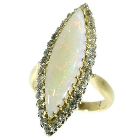 Antique Victorian Opal and Diamond Navette Ring