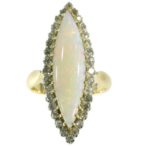 Antique Victorian Opal and Diamond Navette Ring