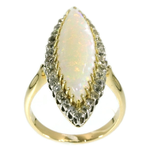 Antique Victorian Opal and Diamond Navette Ring