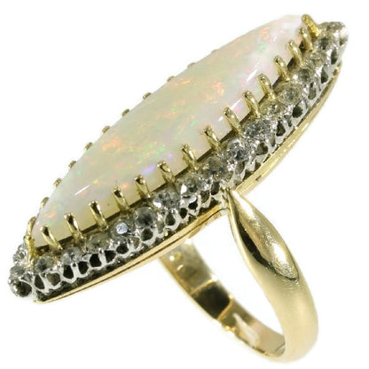 Antique Victorian Opal and Diamond Navette Ring