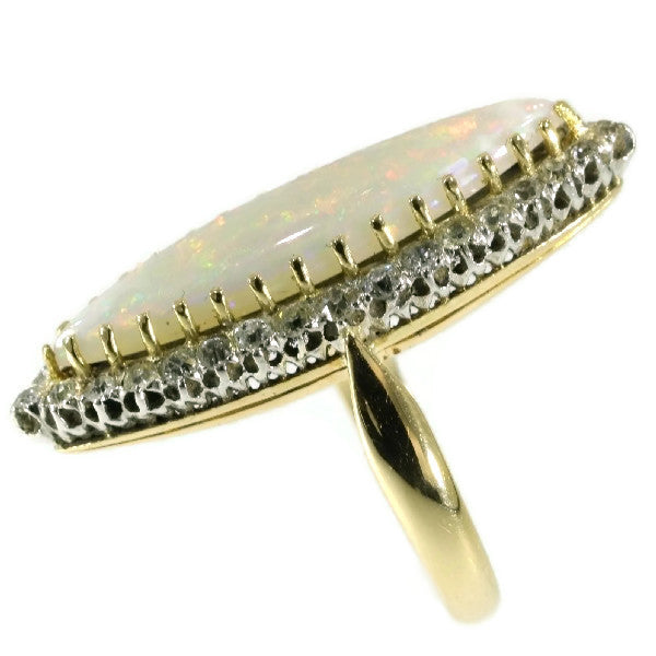 Antique Victorian Opal and Diamond Navette Ring