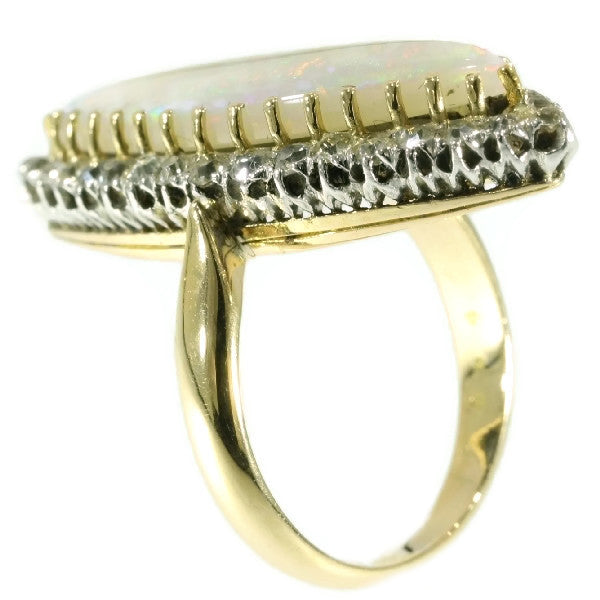 Antique Victorian Opal and Diamond Navette Ring