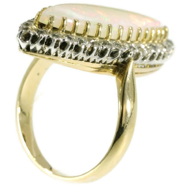 Antique Victorian Opal and Diamond Navette Ring