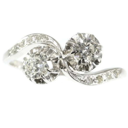 Antique Art Deco Two Stone Diamond Love Ring