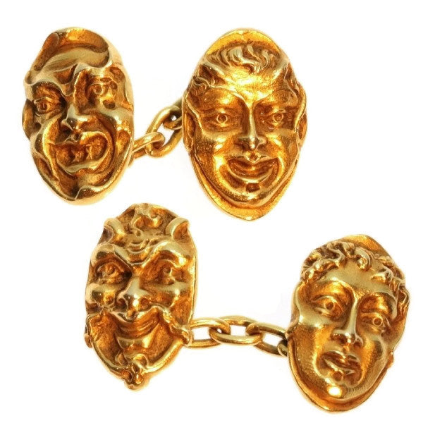 French Antique Victorian Portrait Cufflinks, 18ct Yellow Gold, Circa 1890