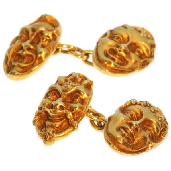 French Antique Victorian Portrait Cufflinks, 18ct Yellow Gold, Circa 1890