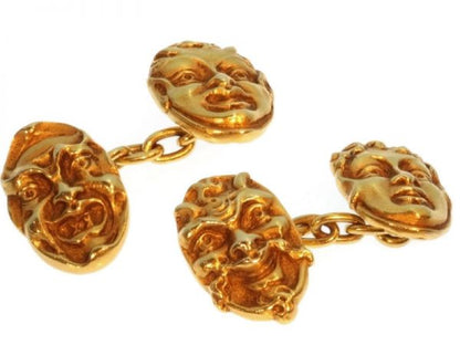 French Antique Victorian Portrait Cufflinks, 18ct Yellow Gold, Circa 1890