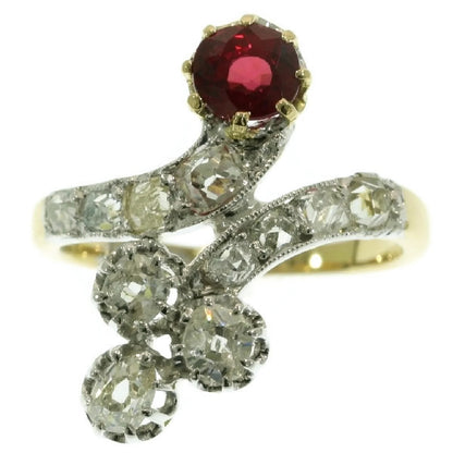 Antique Late Victorian Diamond and Ruby Crossover Ring