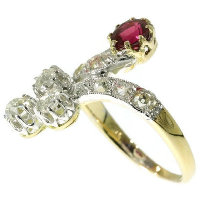 Antique Late Victorian Diamond and Ruby Crossover Ring