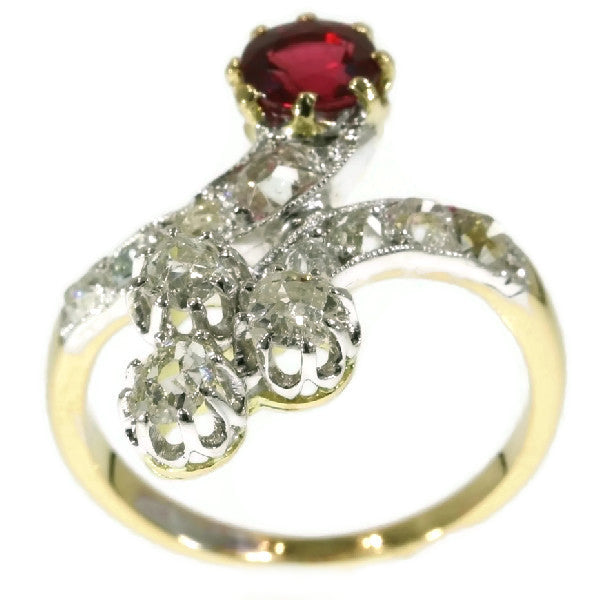 Antique Late Victorian Diamond and Ruby Crossover Ring