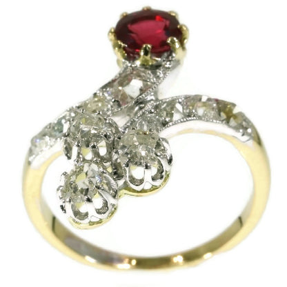 Antique Late Victorian Diamond and Ruby Crossover Ring