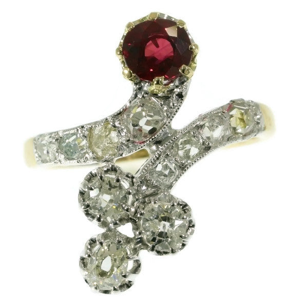 Antique Late Victorian Diamond and Ruby Crossover Ring