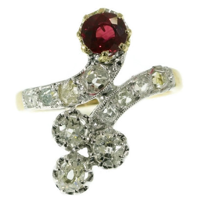 Antique Late Victorian Diamond and Ruby Crossover Ring