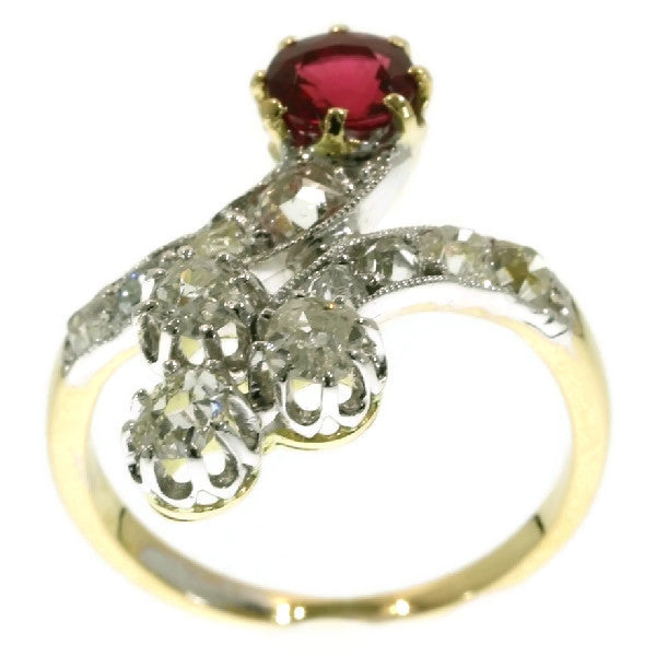 Antique Late Victorian Diamond and Ruby Crossover Ring