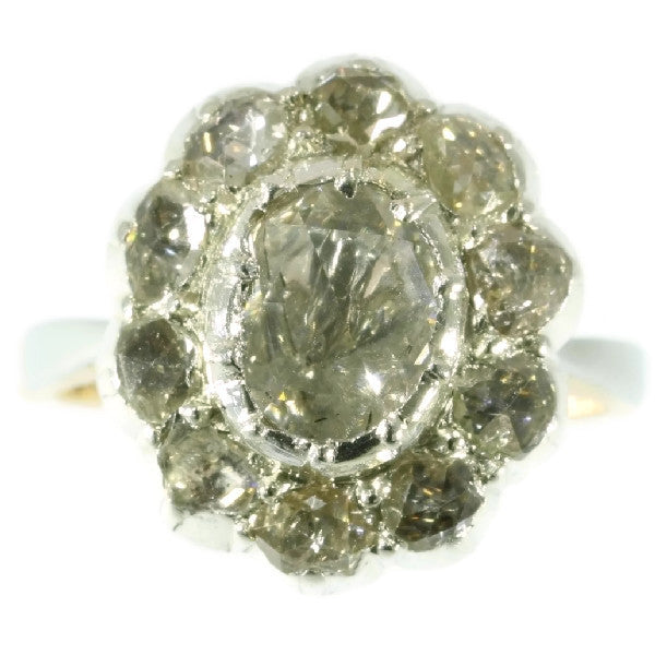 Antique Victorian Large Rose Cut Diamond Cluster Ring