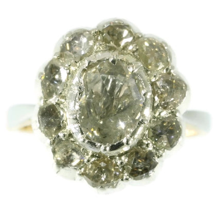 Antique Victorian Large Rose Cut Diamond Cluster Ring