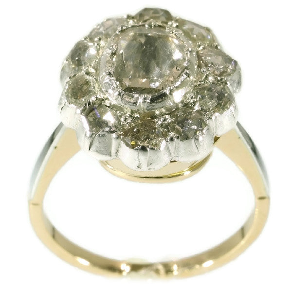 Antique Victorian Large Rose Cut Diamond Cluster Ring