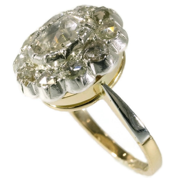 Antique Victorian Large Rose Cut Diamond Cluster Ring