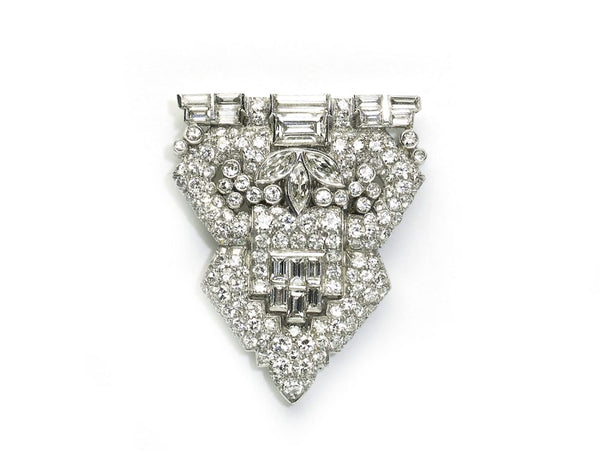 Antique Art Deco Diamond Platinum Clip Brooch