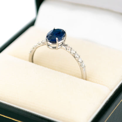 1ct Oval Blue Sapphire Solitaire Engagement Ring