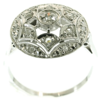 Antique Art Deco Old European Cut Diamond 18ct White Gold Engagement Ring