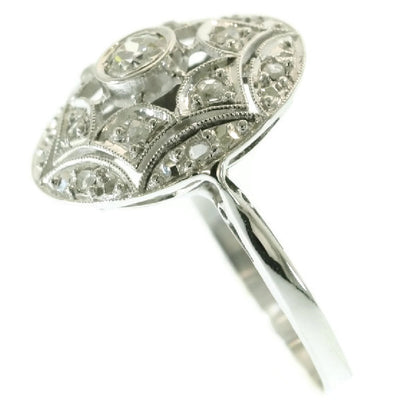 Antique Art Deco Old European Cut Diamond 18ct White Gold Engagement Ring