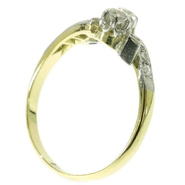 Antique Belle Epoque Old European Cut Diamond Two Stone Engagement Ring