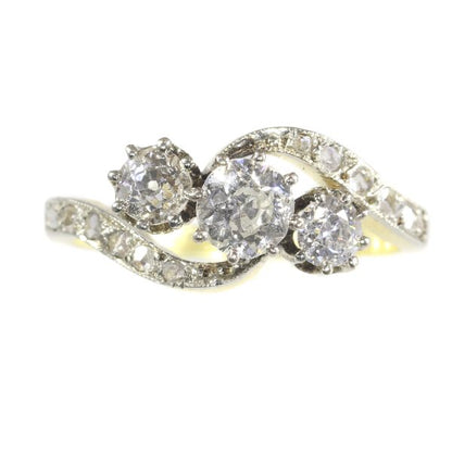 Antique Belle Epoque Old European Cut Three Stone Diamond Ring