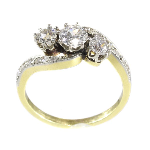 Antique Belle Epoque Old European Cut Three Stone Diamond Ring
