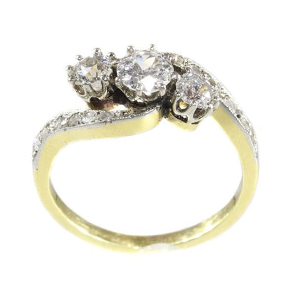 Antique Belle Epoque Old European Cut Three Stone Diamond Ring
