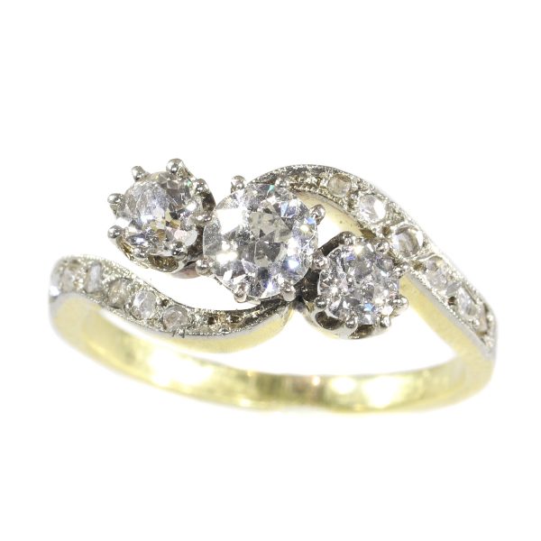 Antique Belle Epoque Old European Cut Three Stone Diamond Ring