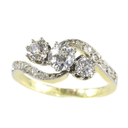 Antique Belle Epoque Old European Cut Three Stone Diamond Ring