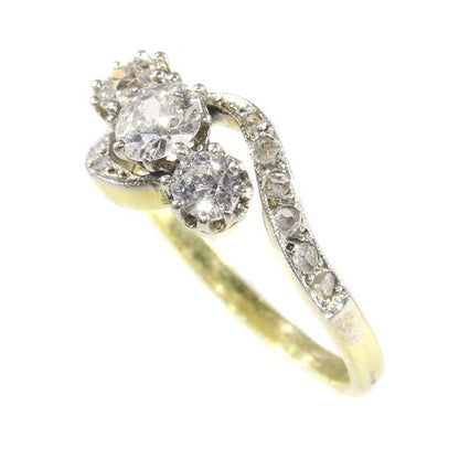 Antique Belle Epoque Old European Cut Three Stone Diamond Ring