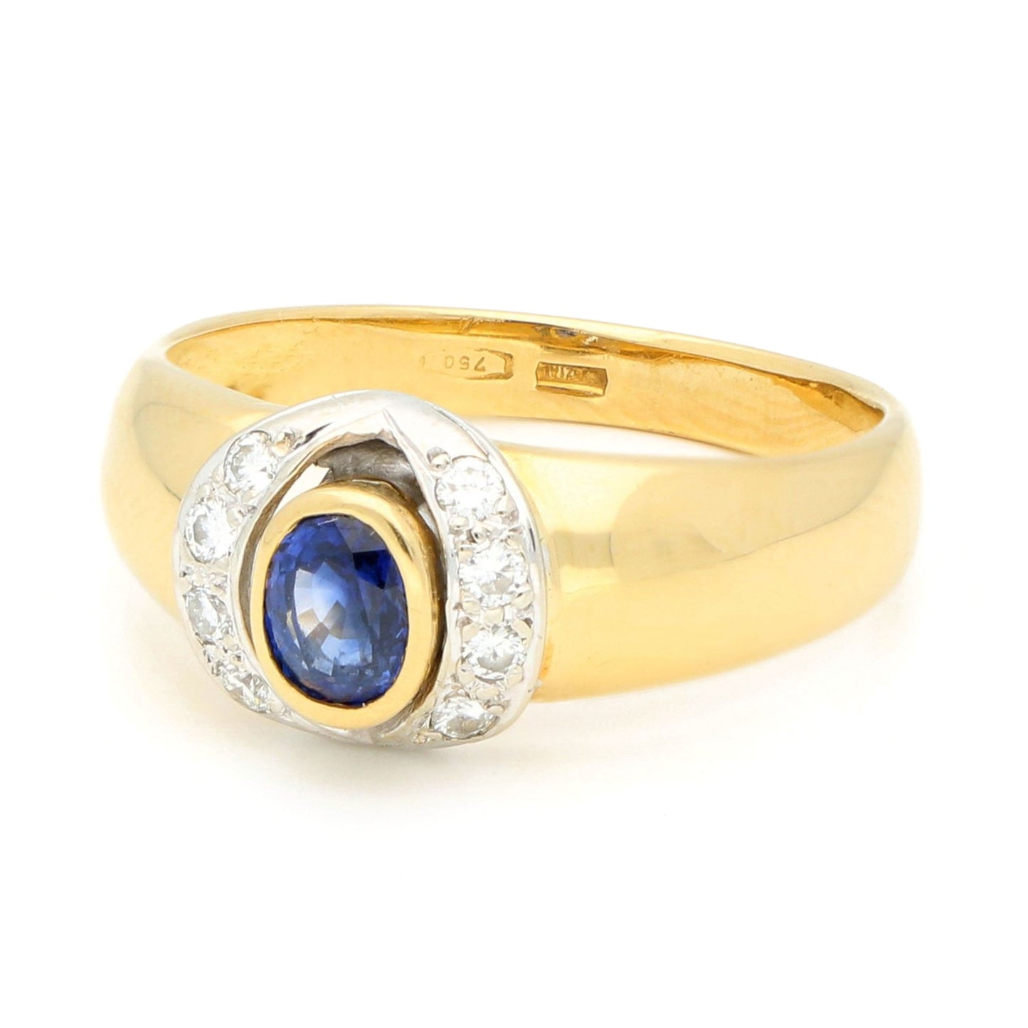Vintage 18 Carat Yellow and White Gold Sapphire and Diamond Ring