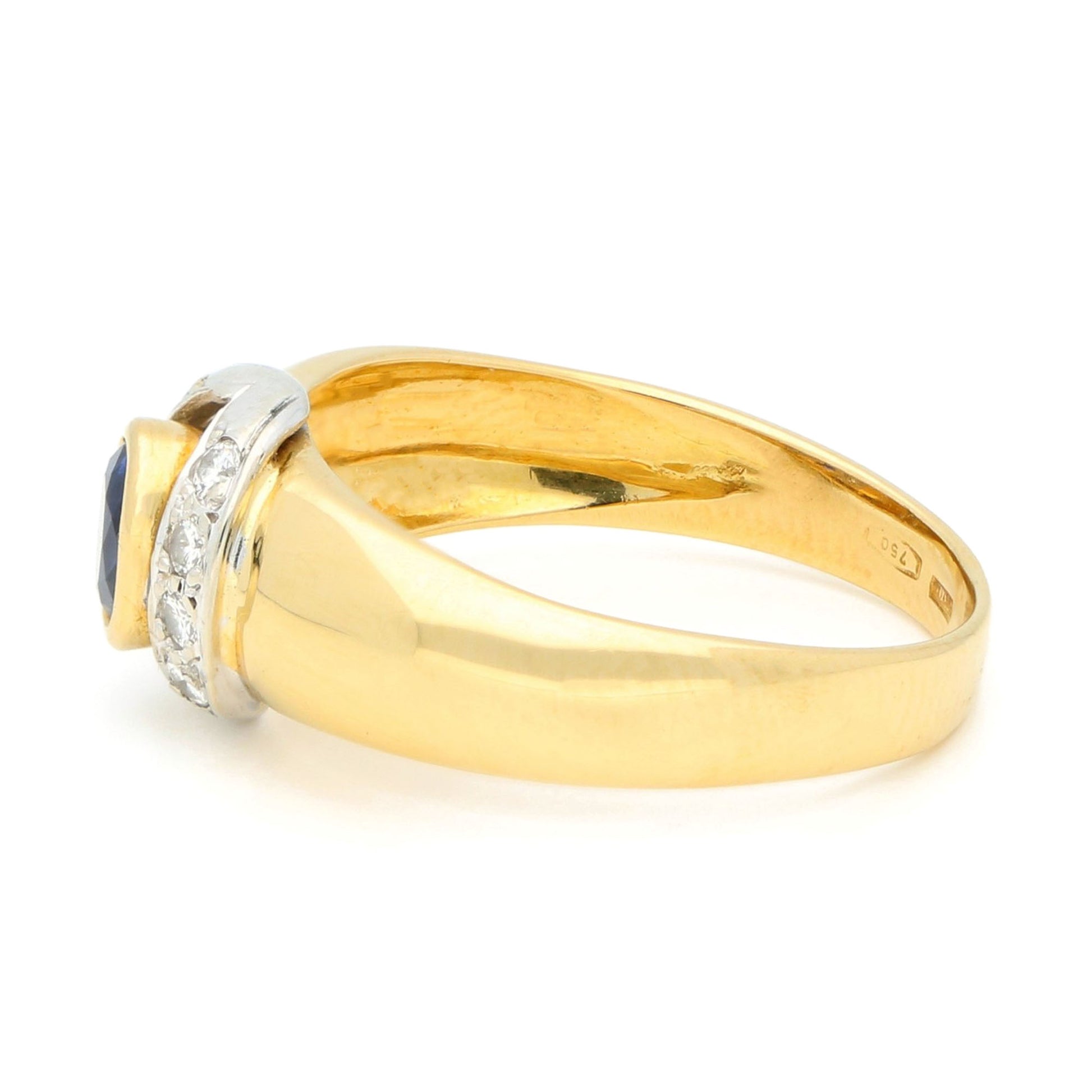 Vintage 18 Carat Yellow and White Gold Sapphire and Diamond Ring