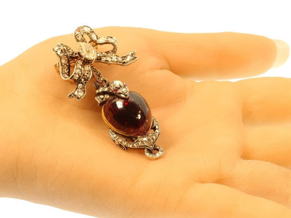 Antique Victorian Garnet and Diamond Set Snake Pendant Brooch