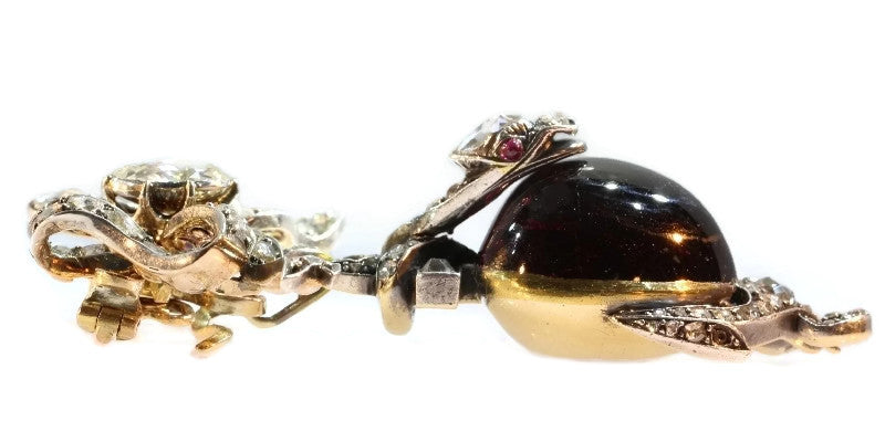 Antique Victorian Garnet and Diamond Set Snake Pendant Brooch