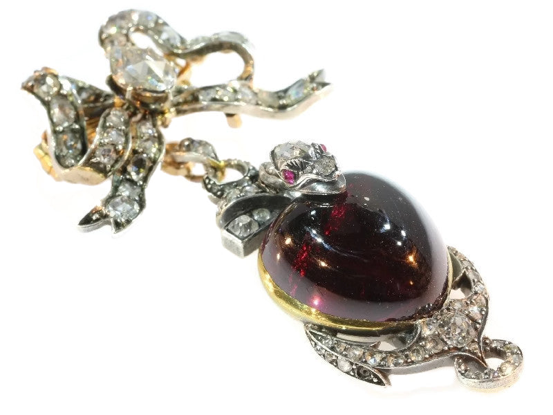 Antique Victorian Garnet and Diamond Set Snake Pendant Brooch