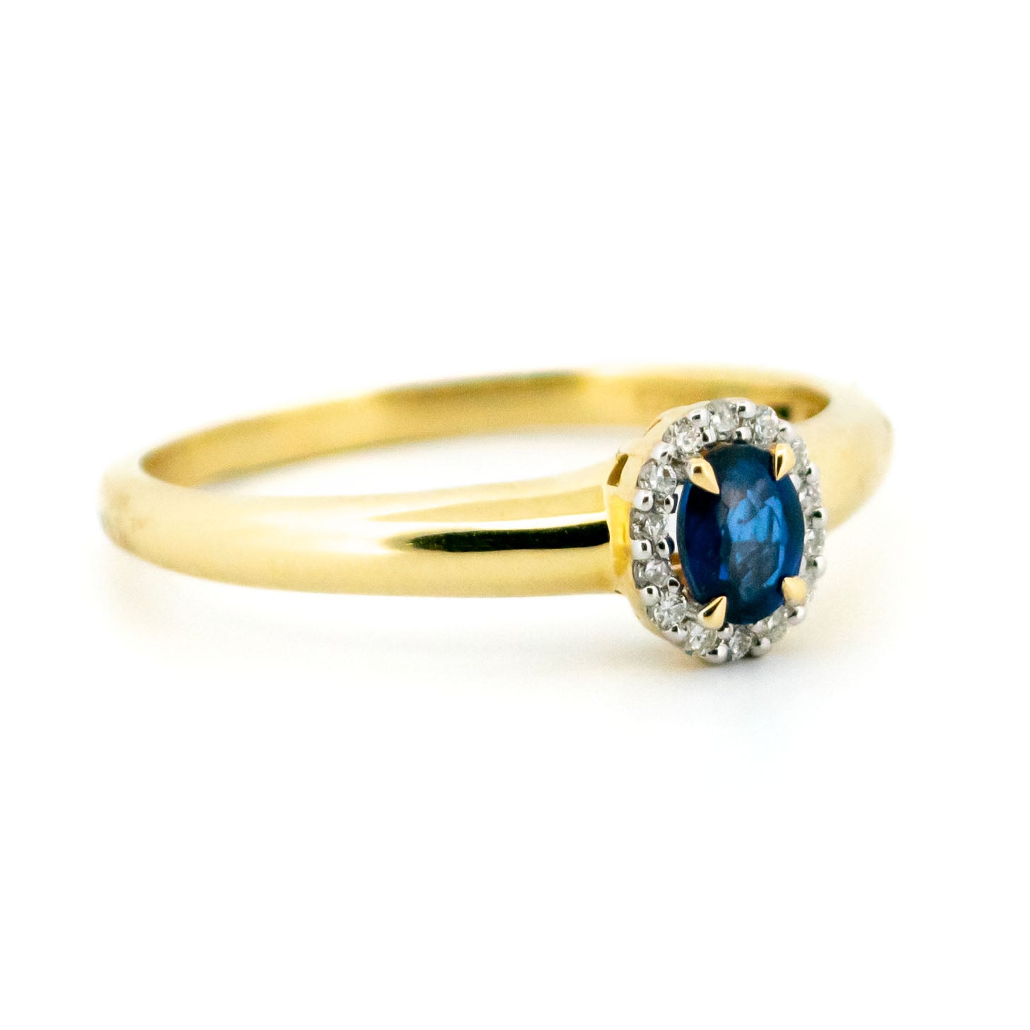 14 Carat Yellow and White Gold Sapphire and Diamond Oval Cluster Ring