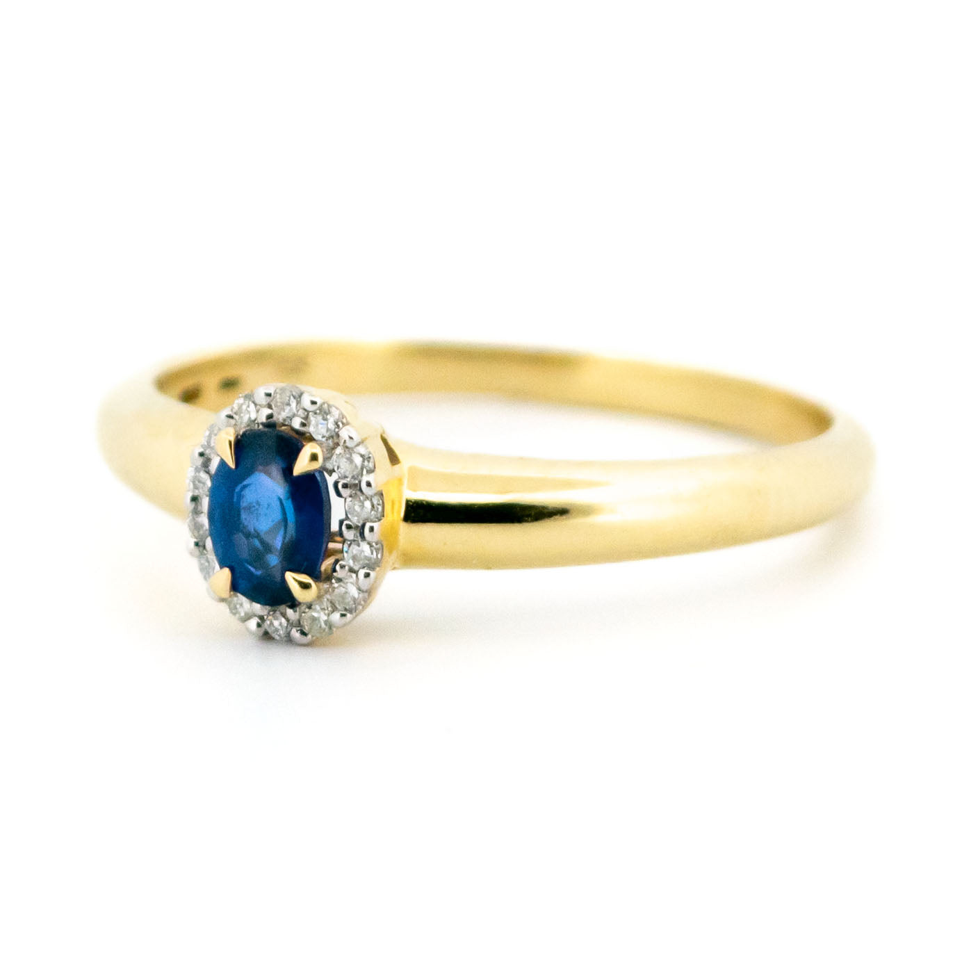 14 Carat Yellow and White Gold Sapphire and Diamond Oval Cluster Ring